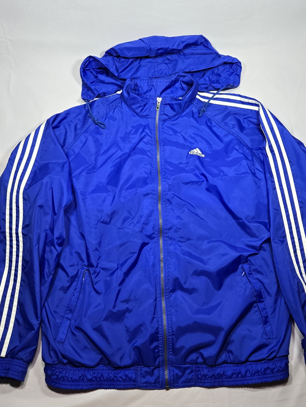 Vintage Adidas Jacket Men’s XL Blue 3 Stripe Full Zip Track Retro Y2K Hooded